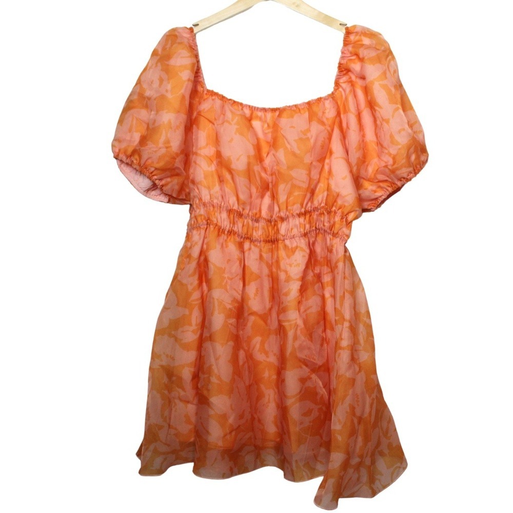 Arula women's dress size XL Sonya orange organza floral mini puff sleeve summer - Picture 2 of 12